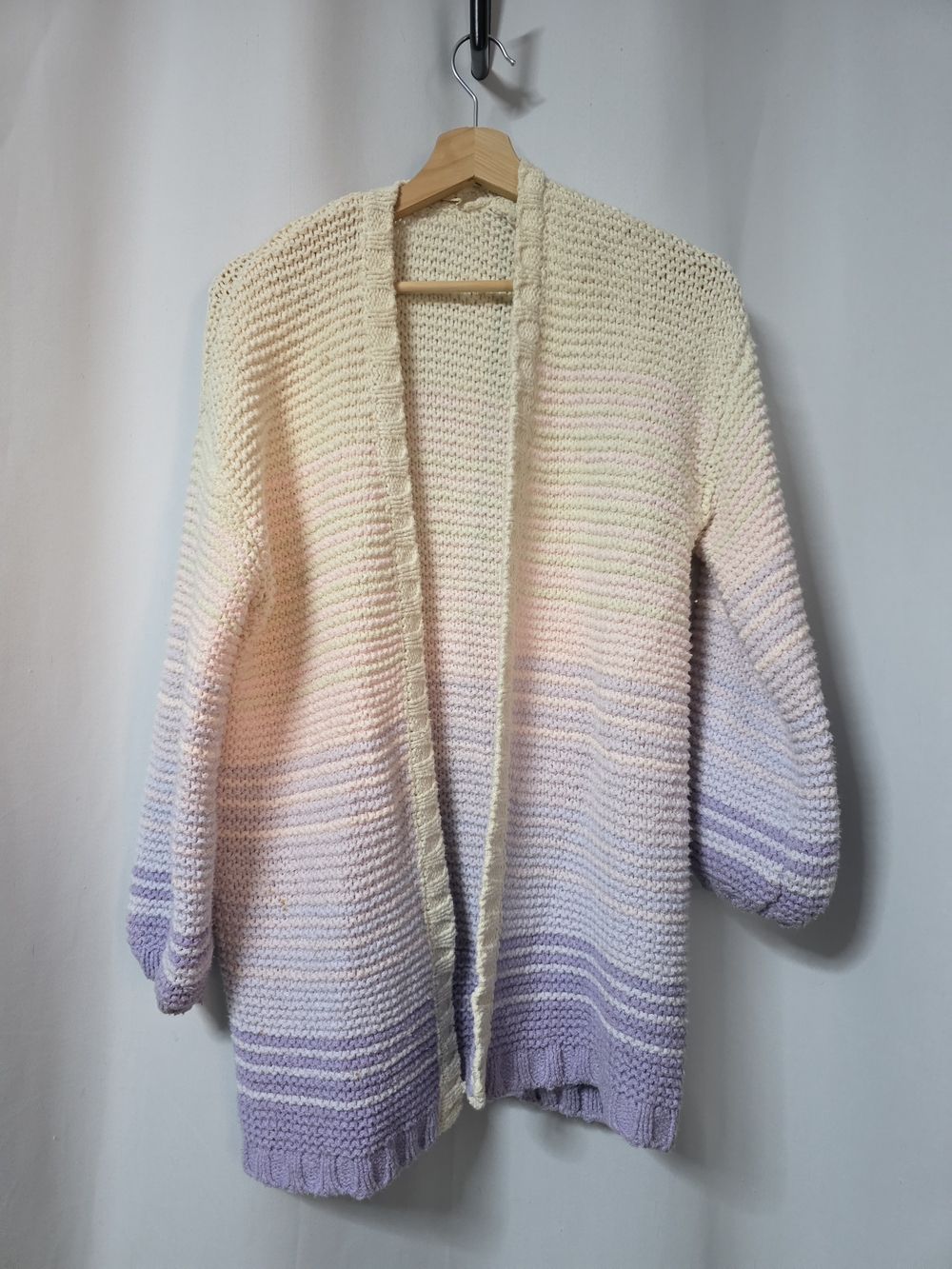Marine Layer Cream to Lavender Ombre Open Cardigan